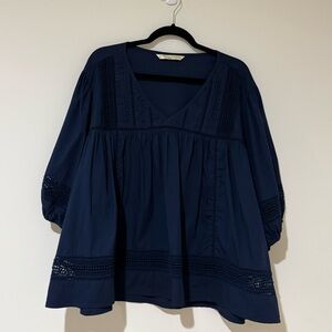 eShakti Deep Blue Blouse Boho style no size tag fits like 2X